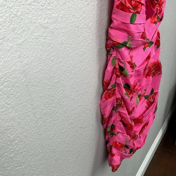 New Saulee Sonia Ruched Backless Floral Halter Mini Dress Pink Rose Sz 10 - Picture 6 of 16